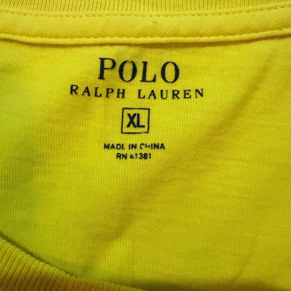 Polo Ralph Lauren XL Yellow Short Sleeve Pocket T-Shirt Navy Pony Logo Cotton - Picture 3 of 7